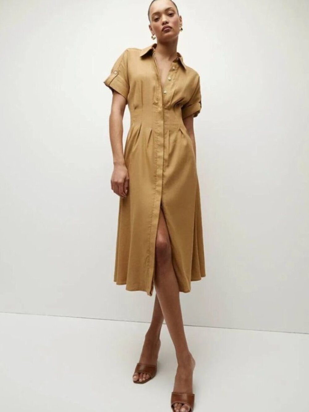 VERONICA BEARD Adavi Linen Button Down Dress Desert Khaki Size 6 - Picture 4 of 9
